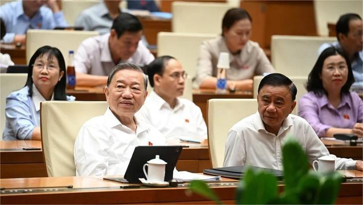 Party chief To Lam (front, left) at the National Assembly's working session on the morning of June 12, 2025. Photo courtesy of the legislature.