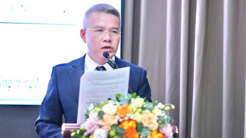 CEO of Vietnam Maritime Corporation (VIMC) Nguyen Canh Tinh speaks at the 2025 AGM in Hanoi on July 9, 2025. Photo courtesy of Vietnam's government portal.