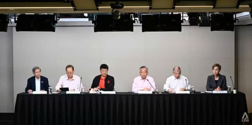 Members of the Singapore Economic Resilience Taskforce at the National Press Centre @ MDDI on July 10, 2025. Photo courtesy of channelnewsasia.com.