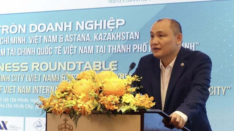 Kazakhstan’s Ambassador to Vietnam, Kanat Tumysh, speaks at the event 'Cooperation to develop the Vietnam International Financial Center in HCMC' in Ho Chi Minh City on July 15, 2025. Photo courtesy of Bnews.