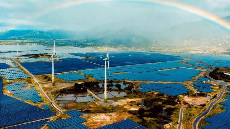 An aerial view of Trung Nam solar power project in Khanh Hoa province, south-central Vietnam. Photo courtesy of Trungnam Group.