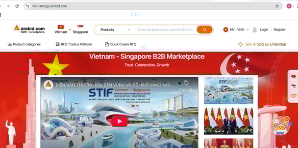 A screenshot of the homepage of Vietnamsgp.arobid.com, a green e-commerce platform.