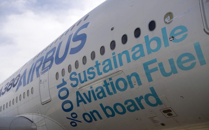An Airbus aircraft with 100% sustainable aviation fuel on board. Photo courtesy of AutoTime.