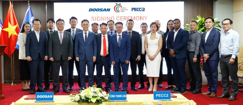 Representatives of Doosan, Cong Thanh LNG, and PECC2 at the signing ceremony on August 19, 2025. Photo courtesy of PECC2.