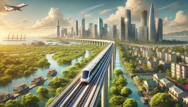 Illustration of the high-speed rail linking downtown Ho Chi Minh City with the outlying former Can Gio district. Photo courtesy of VinSpeed.