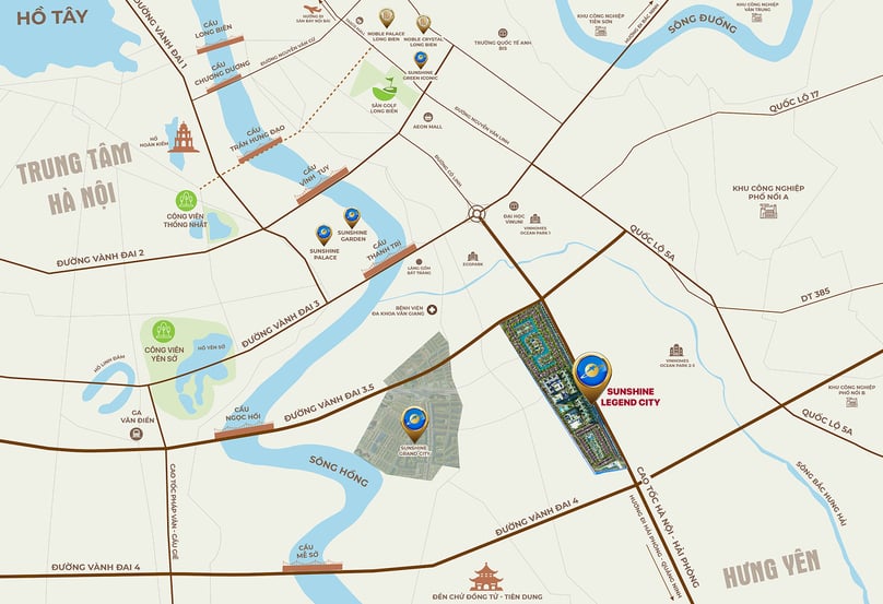 A map showing the location of the Sunshine Legend City project in Hung Yen province, northern Vietnam. Photo courtesy of Sunshine Group.