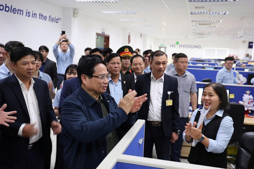 Prime Minister Pham Minh Chinh visits HS Hyosung Quang Nam Co., Ltd. in February 2025. Photo by The Investor/Thanh Van.