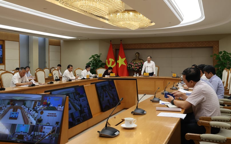 Permanent Deputy Prime Minister Pham Gia Tuc chairs a meeting with leaders of seven cities and provinces on the Ring Road 5 project on July 4, 2026. Photo courtesy of the government's news portal.