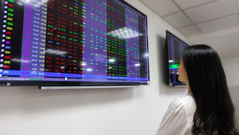 An investor watches prices of Vietnamese stocks displayed on an electronic board. Photo by The Investor/Trong Hieu.