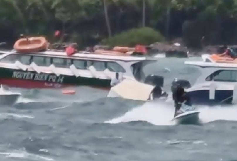The scene of the speedboat capsizing, Phu Quoc Island, An Giang province, southern Vietnam.