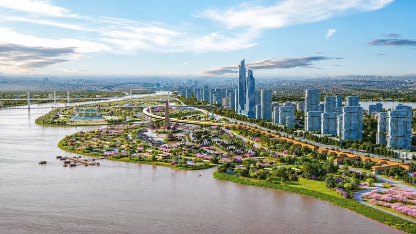 An illustration of the Red River Scenic Boulevard project in Hanoi.