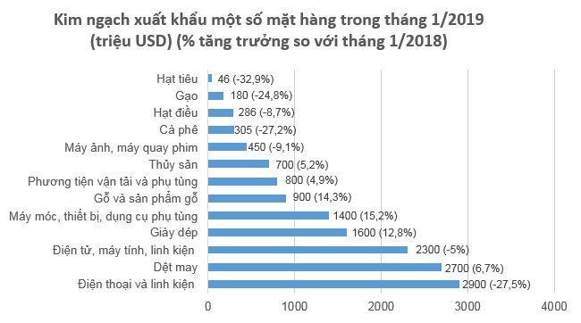 Việt Nam nhập siêu 800 triệu USD trong tháng 1/2019