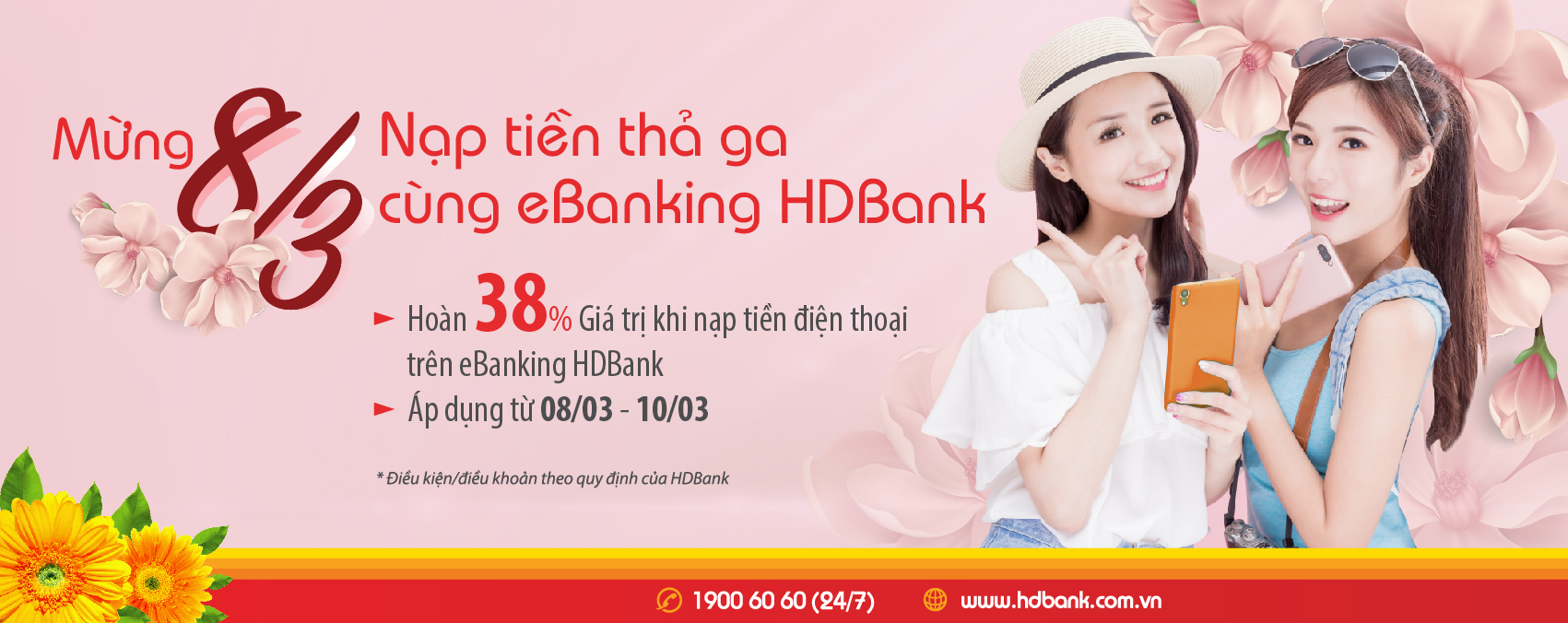 Nạp tiền thả ga cùng eBanking HDBank mừng 8/3