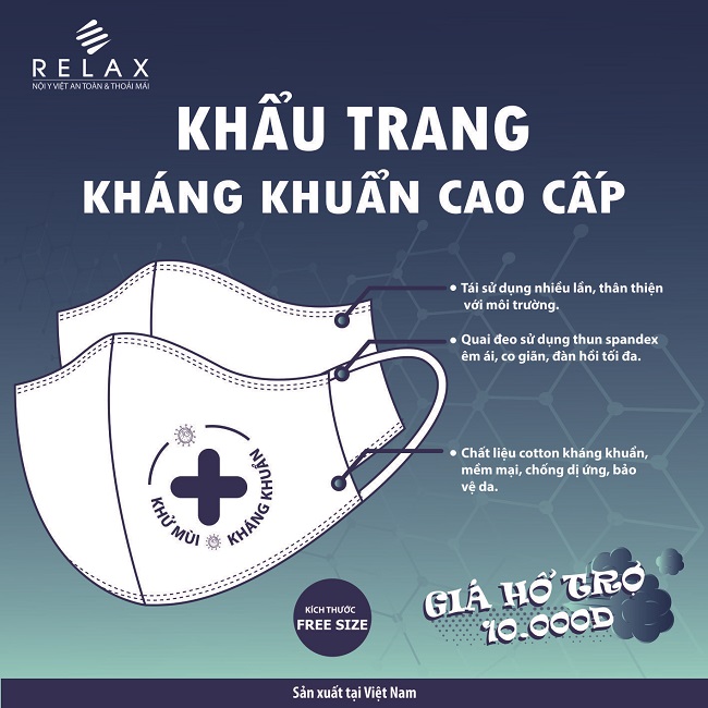 Sơn Việt sản xuất khẩu trang vải cotton kháng khuẩn Relax