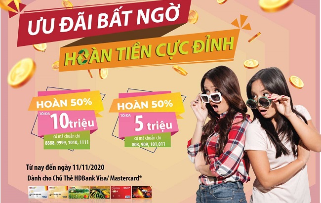 Hoàn tiền đến 10 triệu đồng khi dùng thẻ HDBank