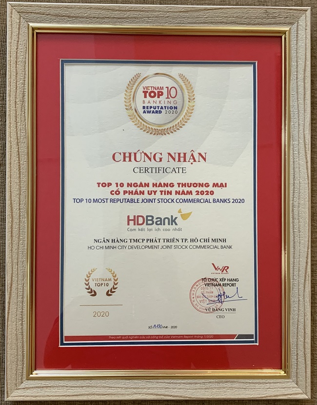 HDBank lọt Top 5 Ngân hàng thương mại tư nhân uy tín năm 2020