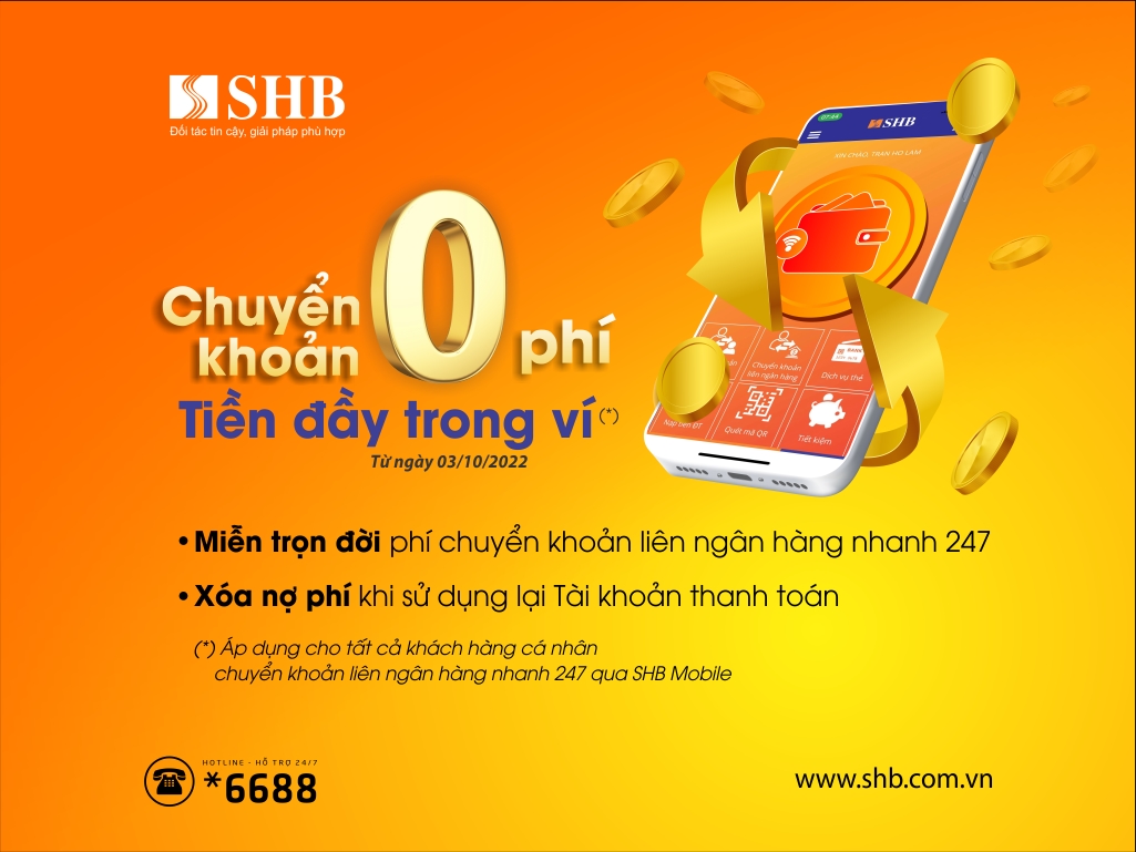 Chuyển khoản không phí - tiền đầy trong ví cùng SHB