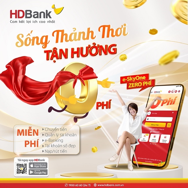 HDBank miễn 100% phí giao dịch online e-SkyOne trọn đời