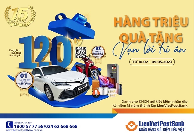 LienVietPostBank dành 120 tỷ đồng quà tặng cho khách hàng gửi tiết kiệm