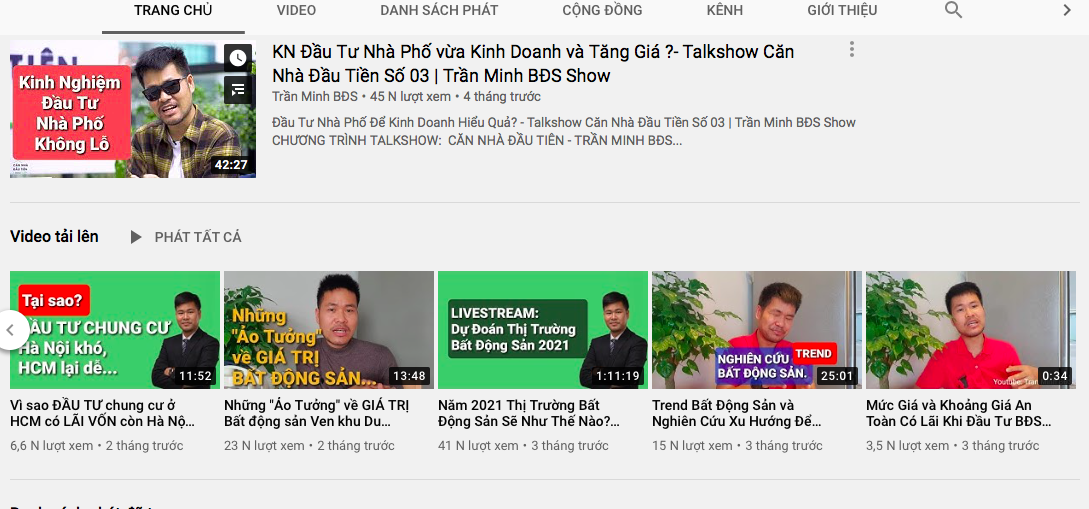 Đầu tư bất động sản hiệu quả với kênh youtube Trần Minh BĐS 1