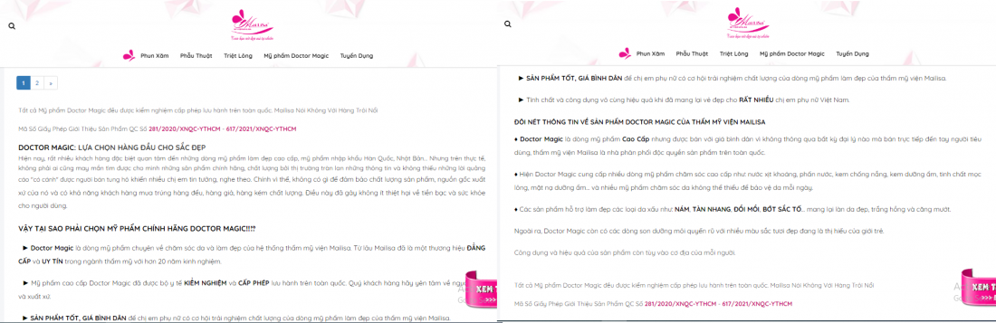 Thẩm mỹ viện Mailisa dùng những lời quảng cáo có cánh cho dòng mỹ phẩm Doctor Magic. 