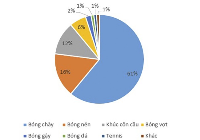 Phân bố các môn thể thao gây Cammotio cordis trên 128 bệnh nhân ở Hoa Kỳ.