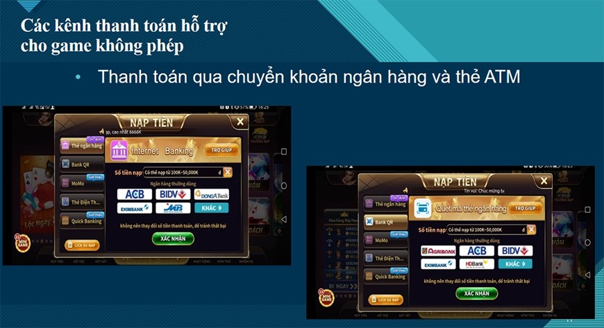 Thanh toán qua chuyển khoản ngân hàng và thẻ ATM.  Nguồn: Cục Phát thanh, Truyền hình và Thông tin điện tử. 