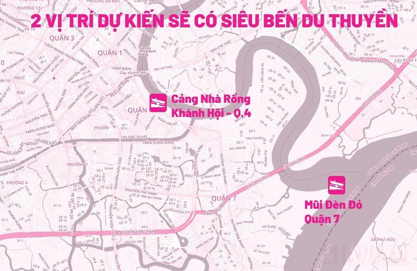 Vị trí dự kiến sẽ có hai bến du thuyền tầm cỡ ở TP.HCM.