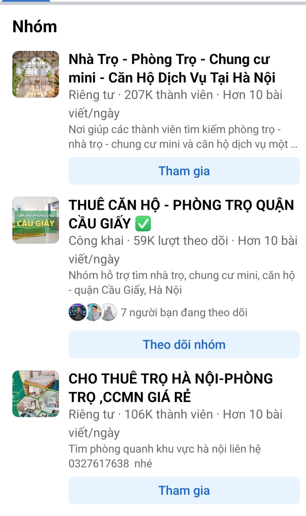 Trên mạng xã hội xuất hiện nhiều hội, nhóm đăng thông tin cho thuê phòng trọ, chung cư giá rẻ, chung cư mini