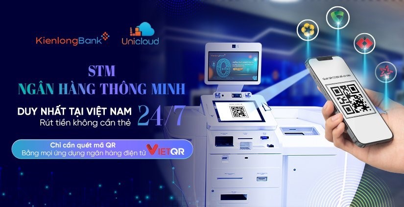 Sự kết hợp giữa ứng dụng KienlongBank Plus và máy giao dịch ngân hàng tự động STM cho phép khách hàng rút/chuyển tiền liên ngân hàng thông qua mã VietQR