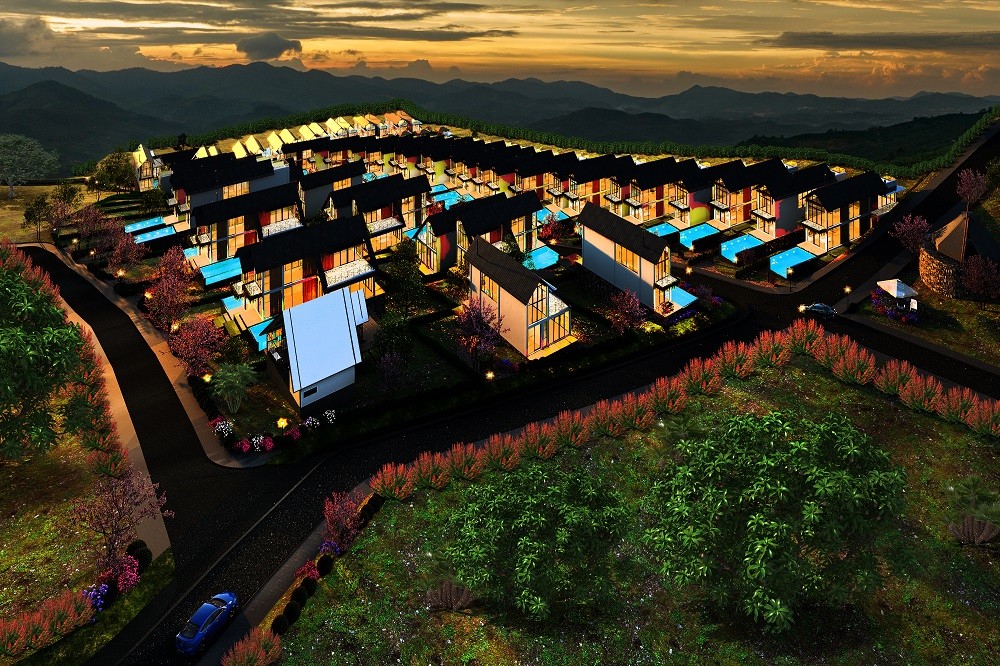 Phối cảnh khu đất Chân Mây Villas được bao quanh bởi không gian xanh