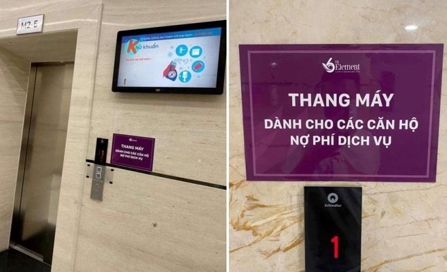 Việc dán biển “thang máy dành cho các căn hộ nợ phí dịch vụ” đang gây bức xúc cho cộng đồng cư dân