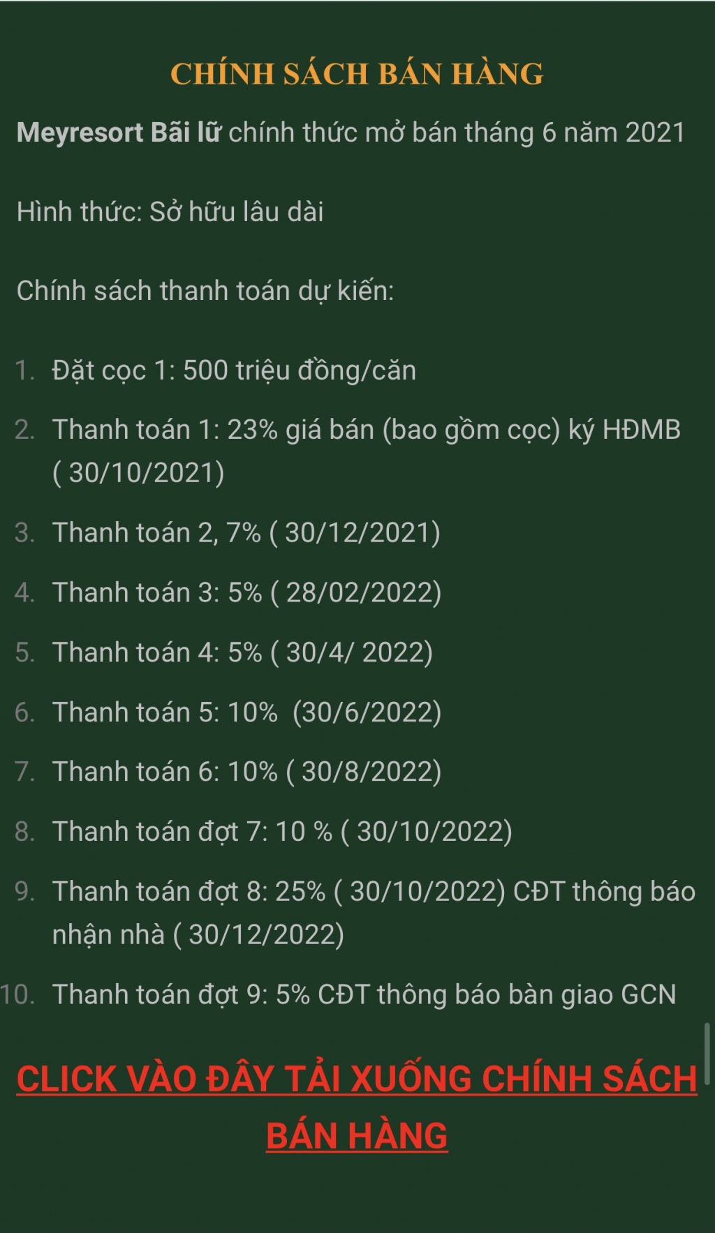 Thông tin mở bán dự án Meyresort Bãi Lữ