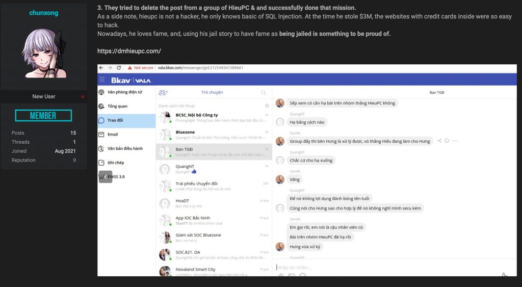 Khẳng định không phải nhân viên cũ, hacker tung ảnh chụp màn hình nghi là đoạn chat nội bộ của Bkav