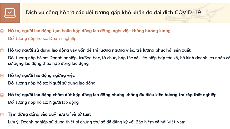 Người lao động có thể làm thủ tục nhận tiền hỗ trợ Covid-19 trên cổng dịch vụ công