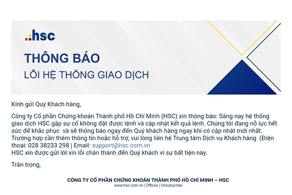 Email xin lỗi nhà đầu tư của HSC