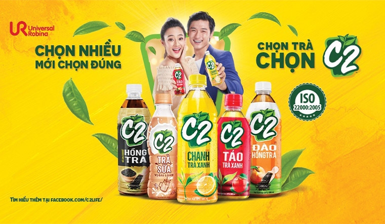 Sản phẩm chủ lực của thương hiệu URC là Trà xanh đóng chai C2 quen thuộc. Ảnh: Int