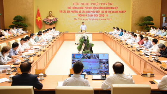 Hội nghị trực tuyến với cộng đồng doanh nghiệp và các địa phương về các giải pháp tiếp tục hỗ trợ doanh nghiệp trong bối cảnh dịch COVID-19.