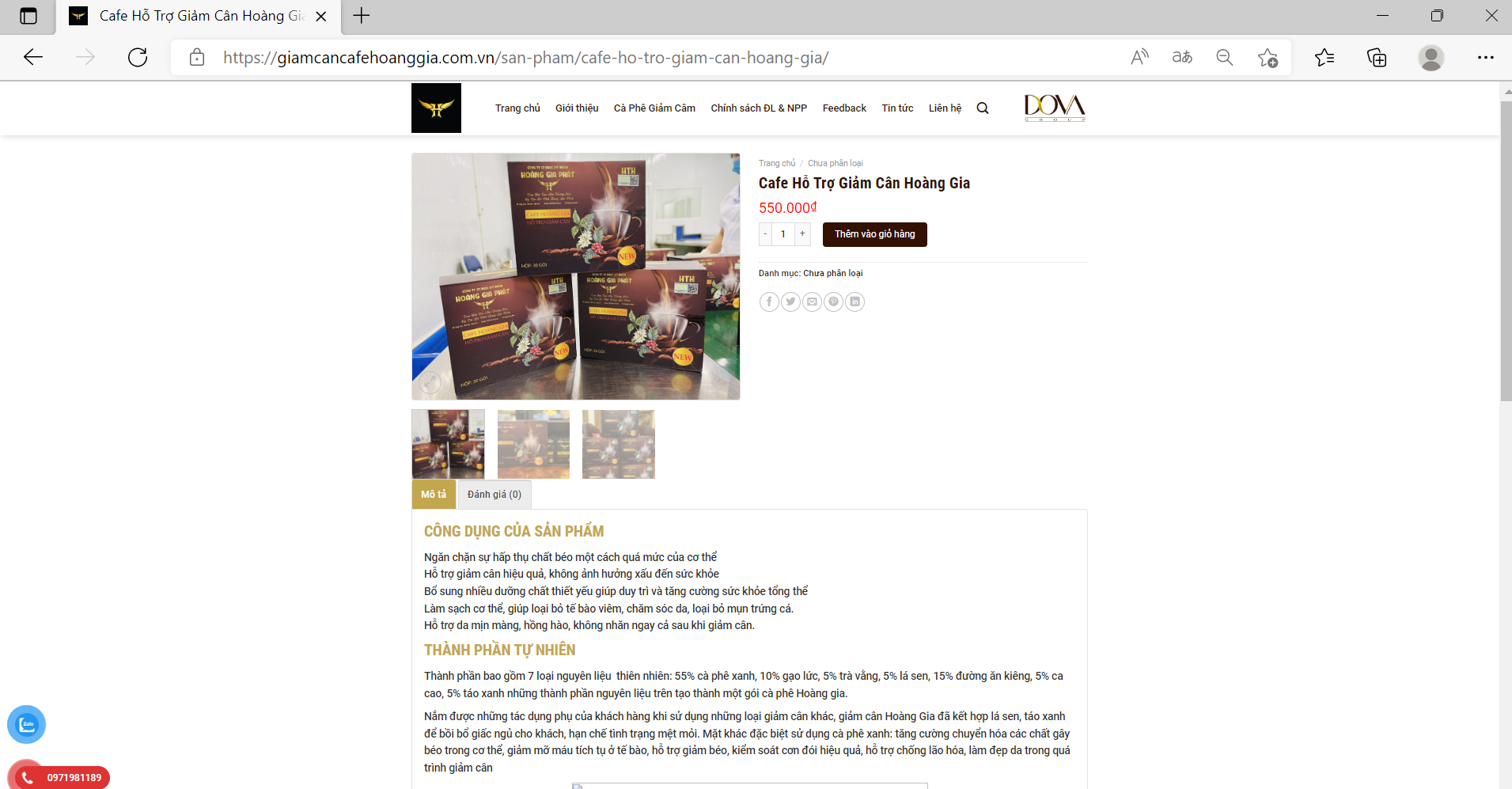 Thu hồi sản phẩm thực phẩm bổ sung cafe Hoàng Gia