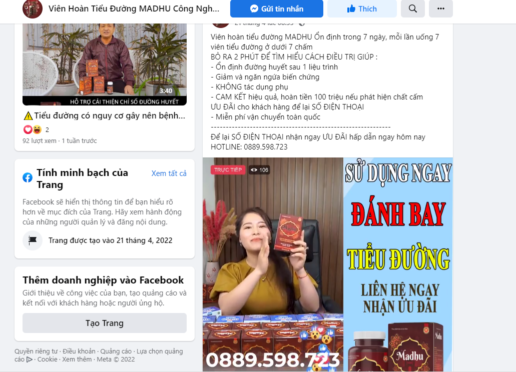 Sản phẩm được quảng cáo trên nền tẳng mạng xã hội facebook: https://www.facebook.com/104255685604819/videos/4957172107714552/