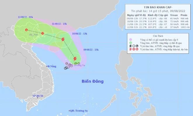 Chiều nay (09/8) áp thấp nhiệt đới đã mạnh lên thành bão, cơn bão số 02 năm 2022 và có tên quốc tế là MULAN.