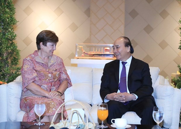 Chủ tịch nước Nguyễn Xuân Phúc và Tổng giám đốc IMF Kristalina Georgieva - Ảnh: TTXVN