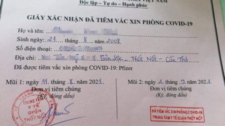 Phiếu tiêm chủng của bé 13 tuổi.