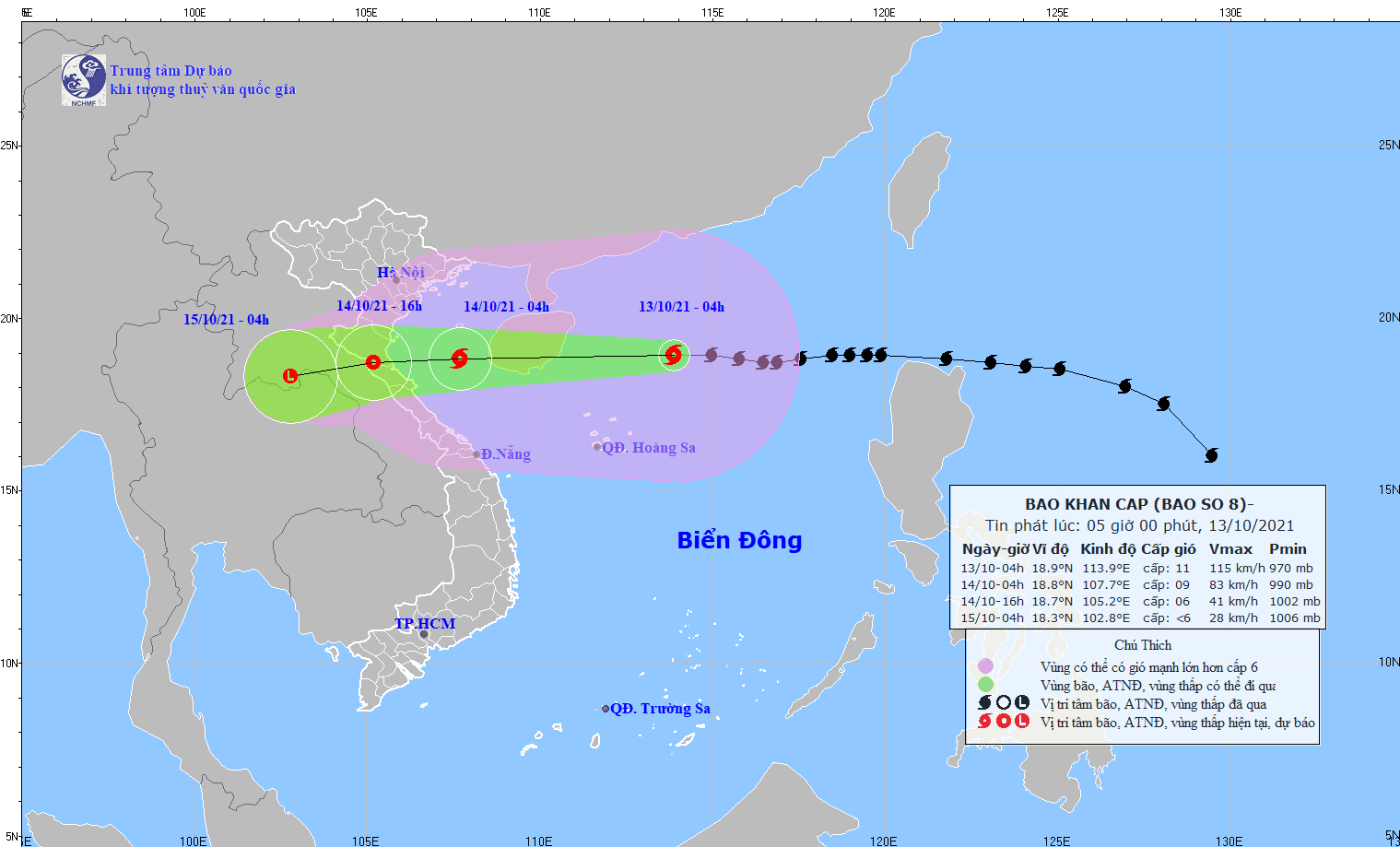 Vị trí tâm bão.