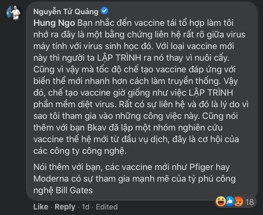 Bình luận của ông Nguyễn Tử Quảng trên facebook cá nhân.
