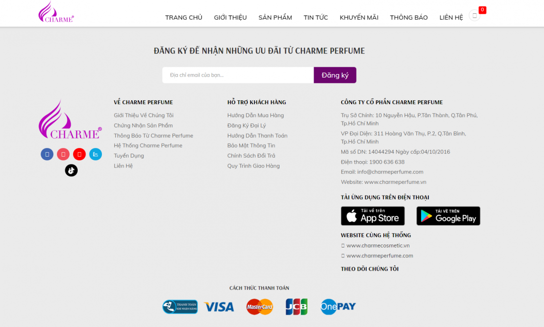 Website http://charmeperfume.vn không có dấu xanh thể hiện đã thông báo với Bộ Công thương theo quy định của nhà nước.