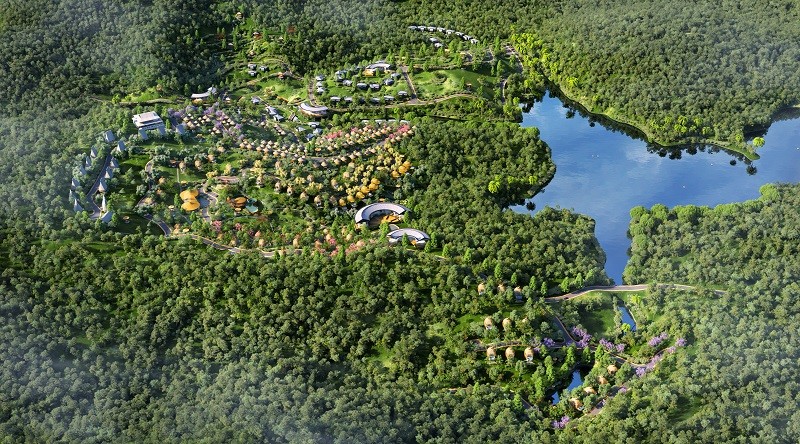 Biệt thự 2 tầng tại Sakana Spa & Resort có thiết kế theo hình dạng chiếc nơm cá độc đáo kết hợp cùng hồ bơi, mang đến tầm nhìn rộng rãi bao quát phong cảnh núi rừng, đi kèm là hàng loạt tiện ích nội khu như Tiện ích nội khu dự án gồm có: bể bơi biodesign, khu vực cafe và nhà hàng, khu chăm sóc sức khỏe, khu vui chơi trẻ em, vườn nướng ngoài trời cùng hệ thống cảnh quan nội khu.