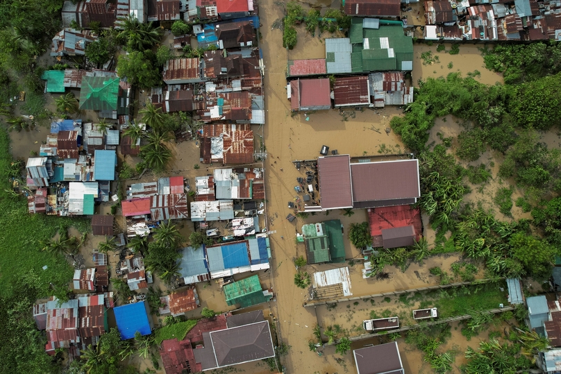 Cảnh ngập lụt ở San Miguel, tỉnh Bulacan được chụp từ trên không. Ảnh: Reuters