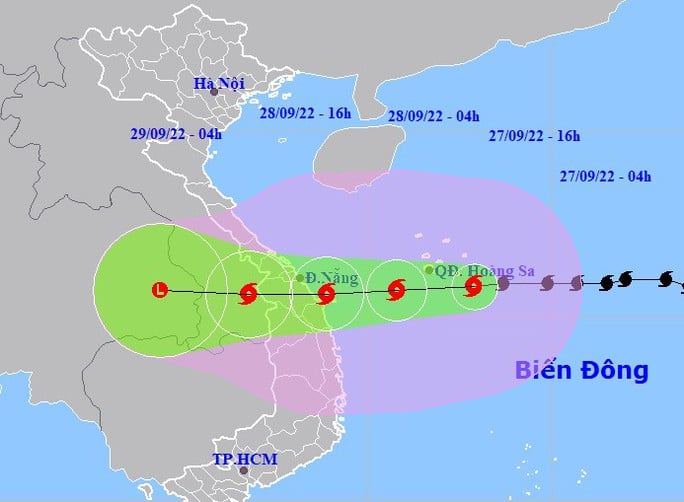 Vị trí và hướng di chuyển của siêu bão Noru. Ảnh: Trung tâm Dự báo KTTV Quốc gia