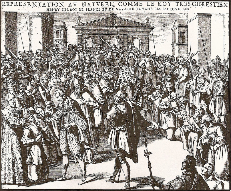 Vua Henry IV của Pháp chạm vào nhiều người ốm yếu trong một buổi lễ 'Đặc ân hoàng gia'.